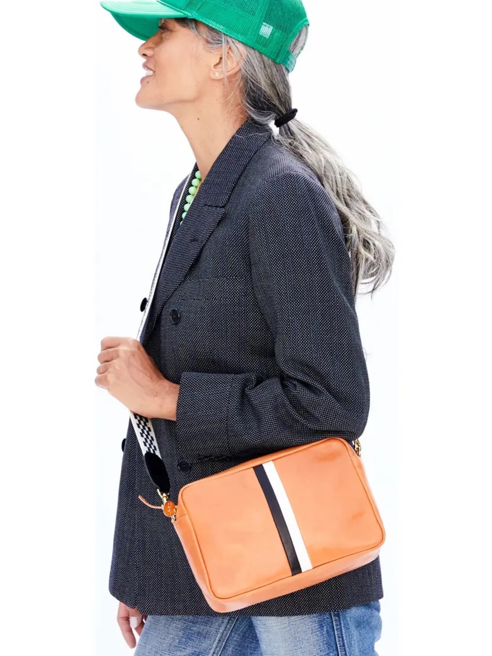 Clare V. Midi Sac Leather Crossbody Bag Rustic Black/Cream